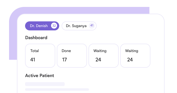 Whato business dashboard showing doctor tabs and a live patient queue